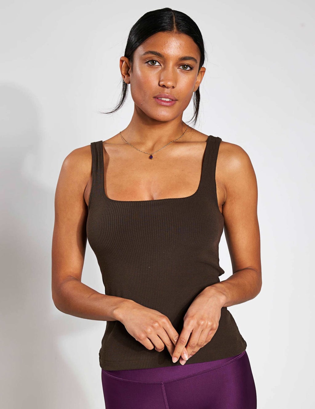 Rib Square Neck Strappy Vest Top 1 of 4