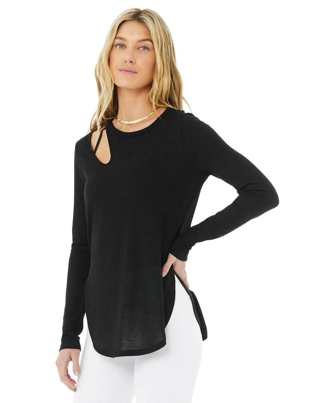 Ribbed Peak Cutout Long Sleeve Top 3 of 6