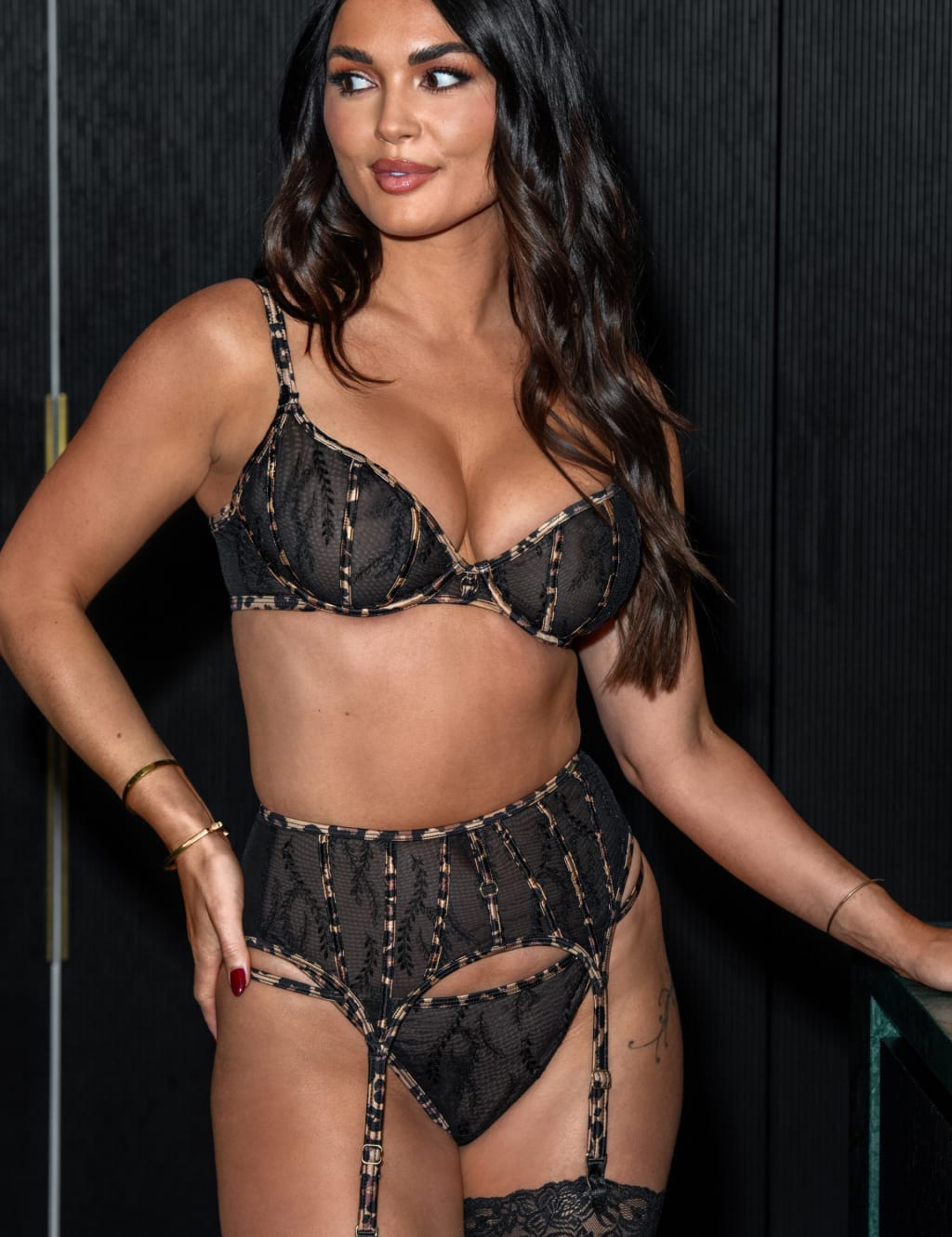 India Leopard Mesh Lace Wired Plunge Bra B-G 7 of 8