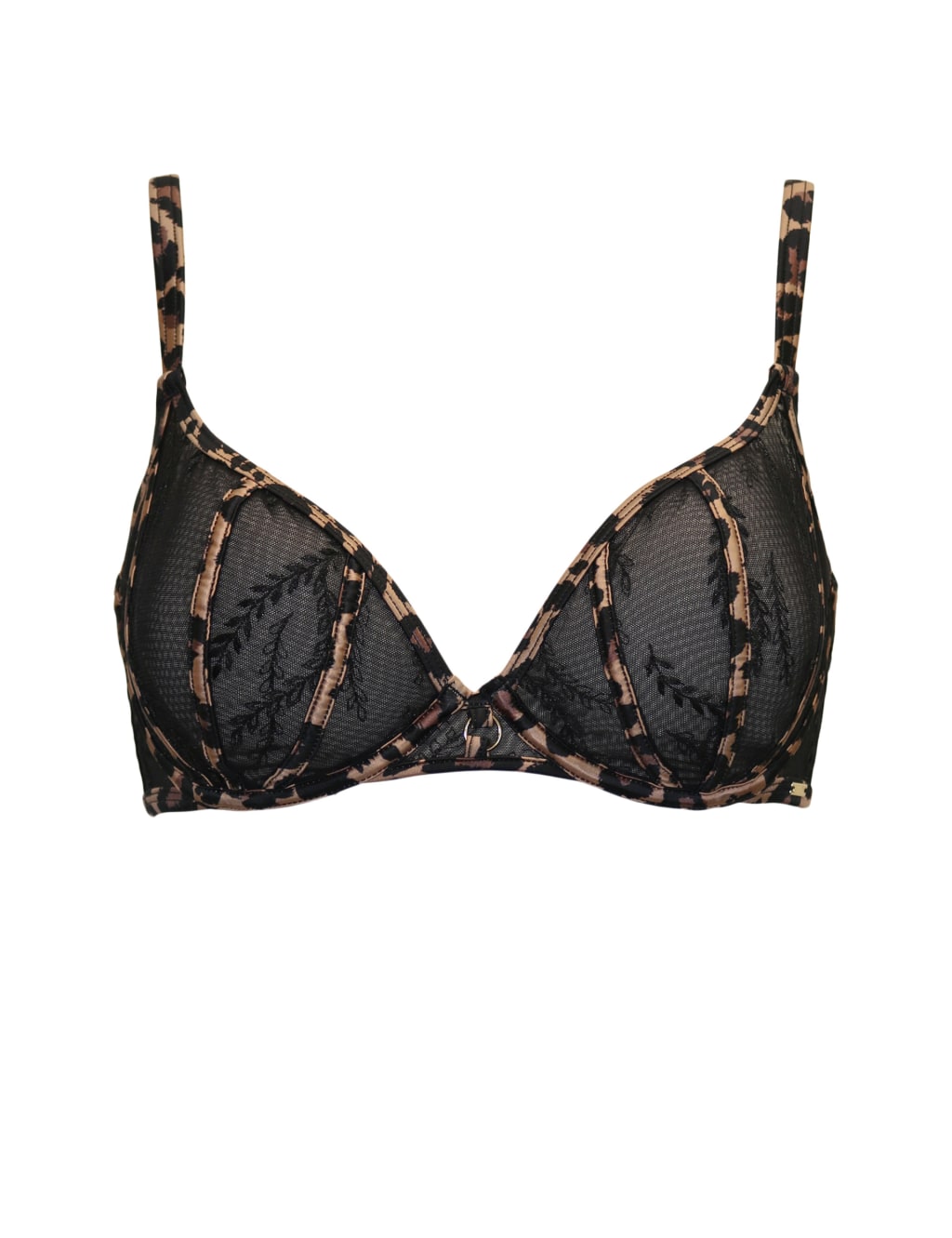 India Leopard Mesh Lace Wired Plunge Bra B-G 2 of 8