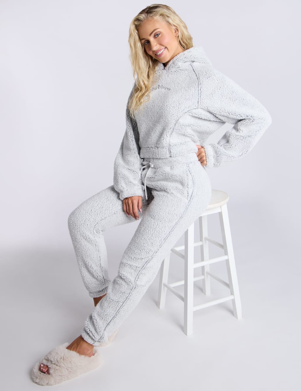 Borg hoodie and jogger lounge set clearance