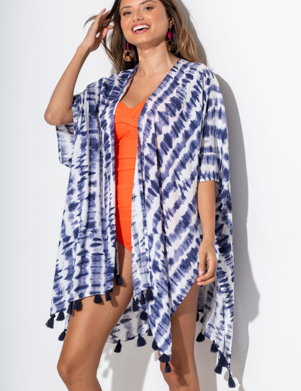 Tie Dye Tassel Mini Kimono Beach Dress 4 of 8