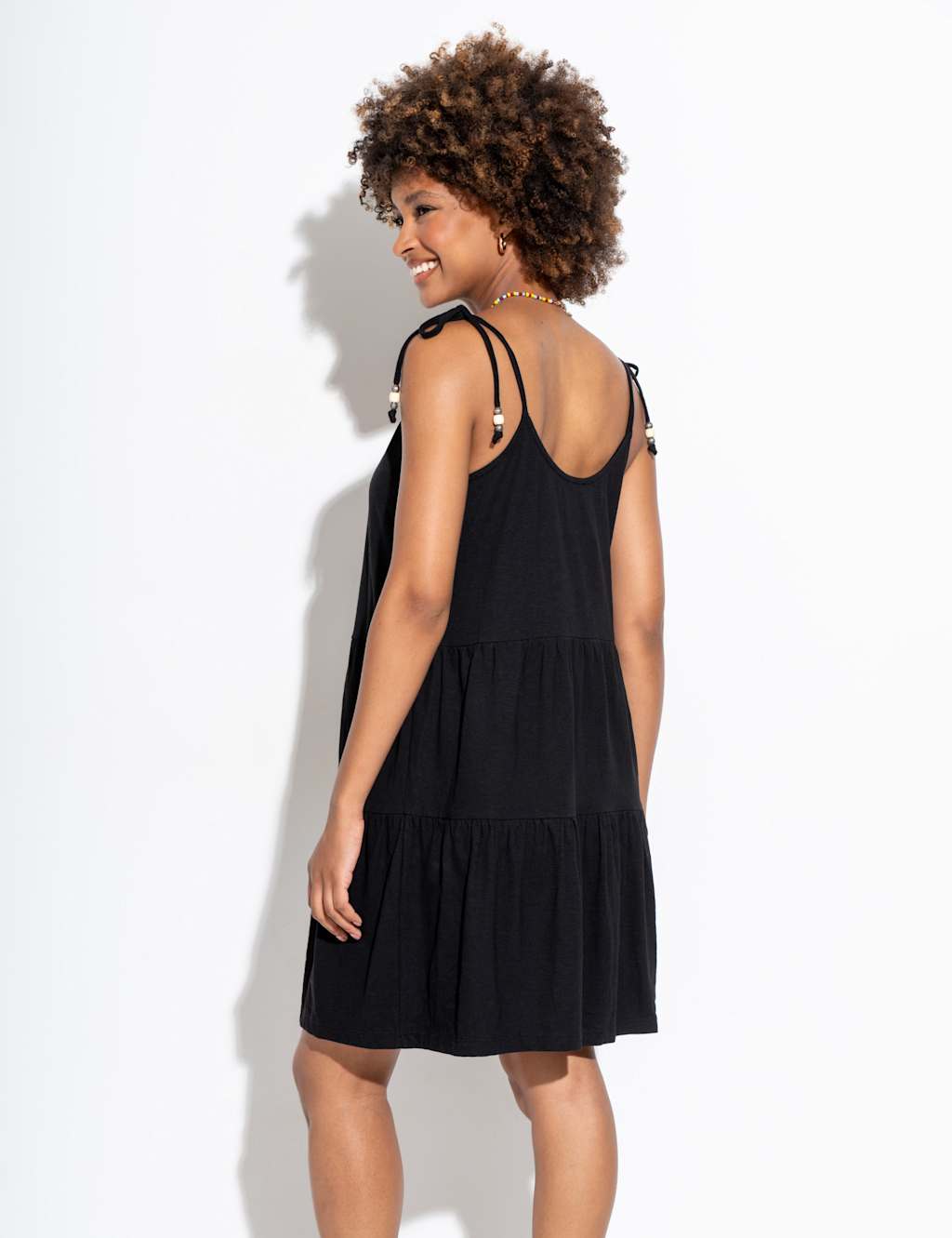 Pure Cotton Tie Detail Mini Tiered Beach Dress 4 of 8