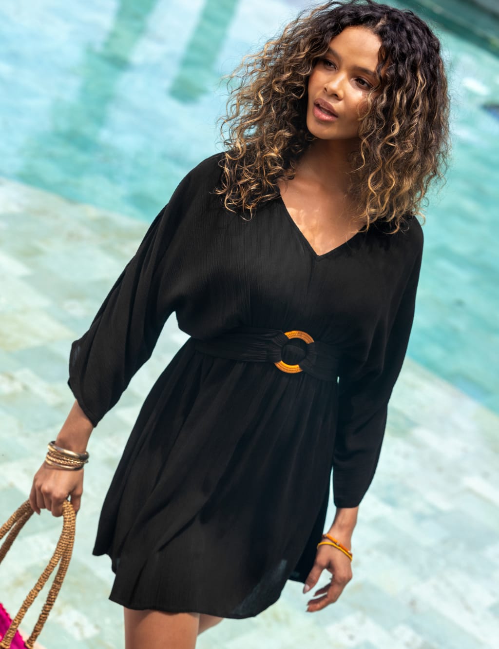 Crinkle V-Neck Beach Cover Up Kaftan 1 of 7
