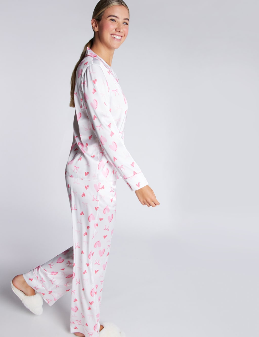 Satin Valentines Heart Print Pyjama Set 3 of 5