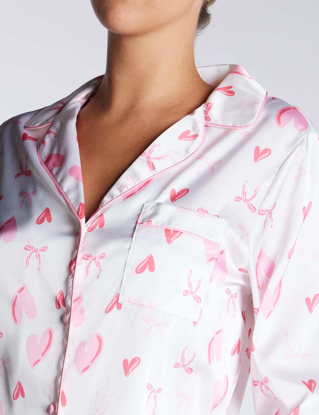 Satin Valentines Heart Print Pyjama Set 4 of 5