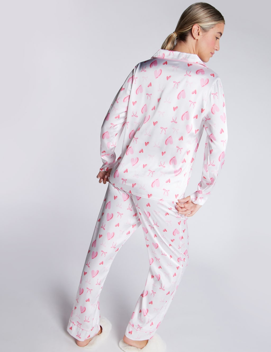 Satin Valentines Heart Print Pyjama Set 5 of 5
