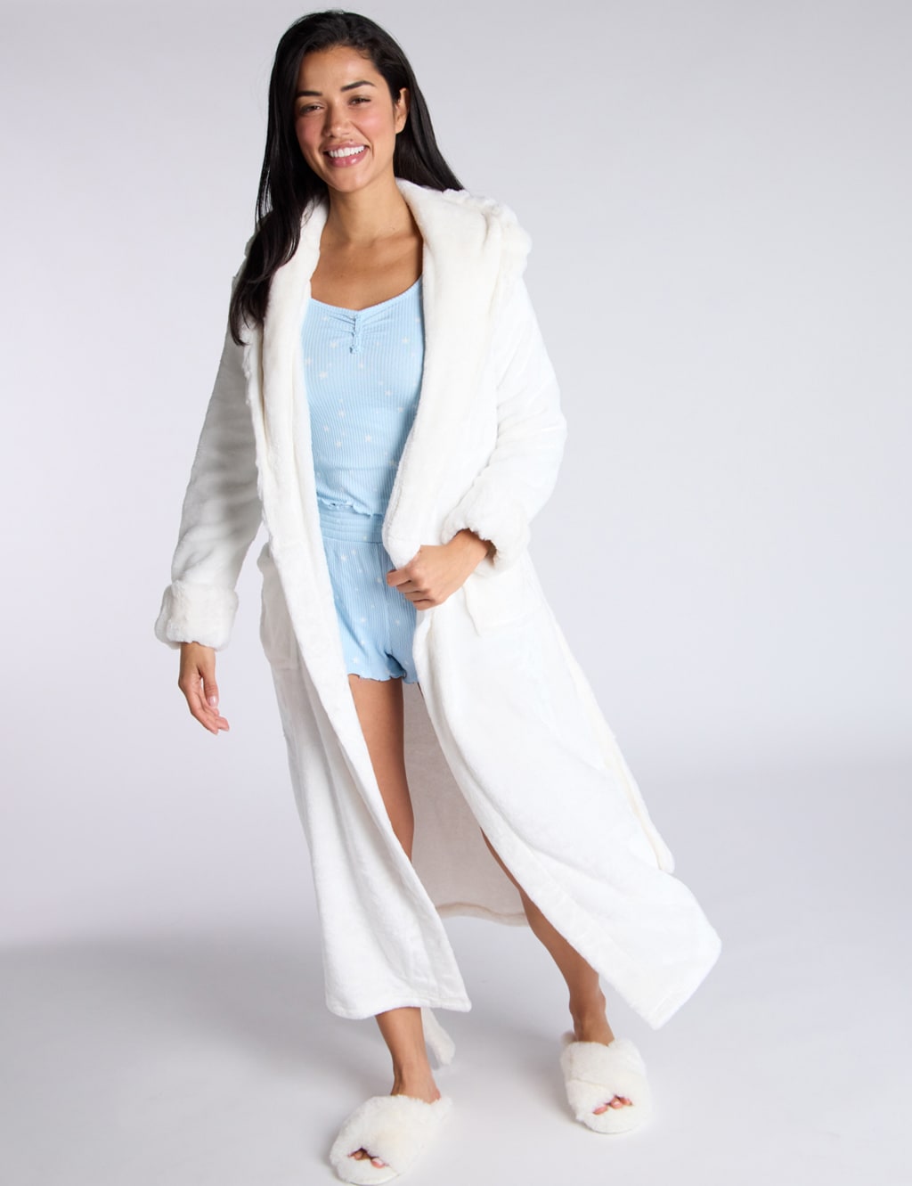 Hooded Faux Fur Trim Dressing Gown 3 of 6