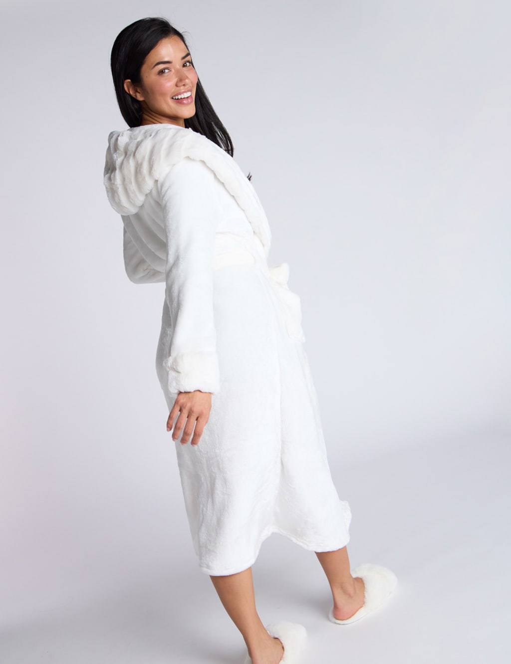 Hooded Faux Fur Trim Dressing Gown 4 of 6