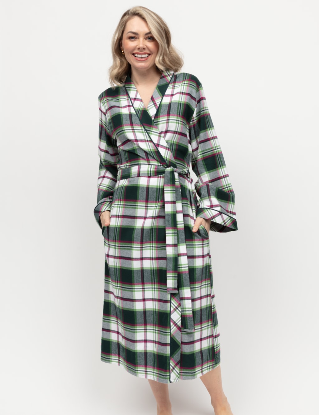 Womens Pure Cotton Checked Dressing Gown