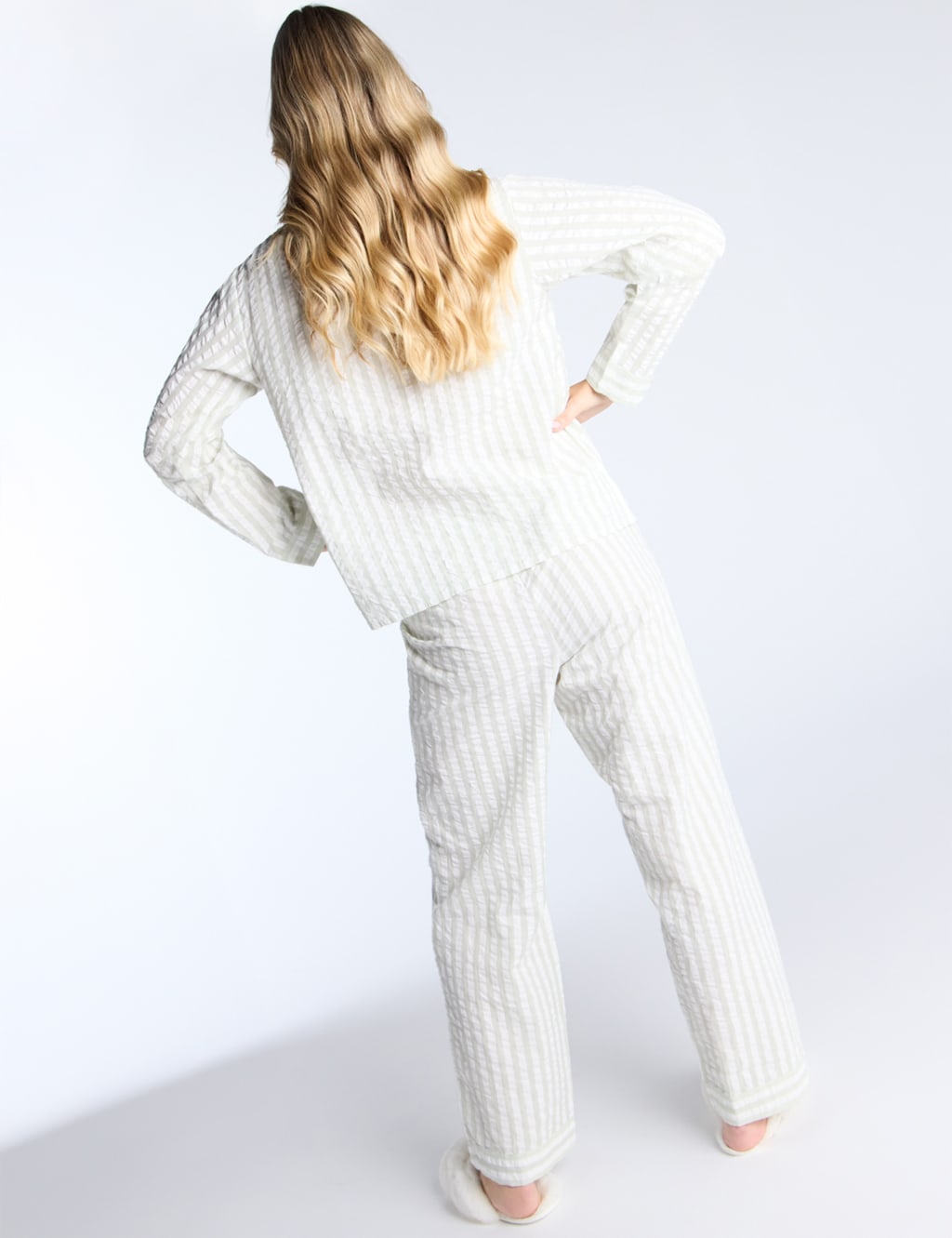 Pure Cotton Seersucker Striped Pyjama Set 3 of 5
