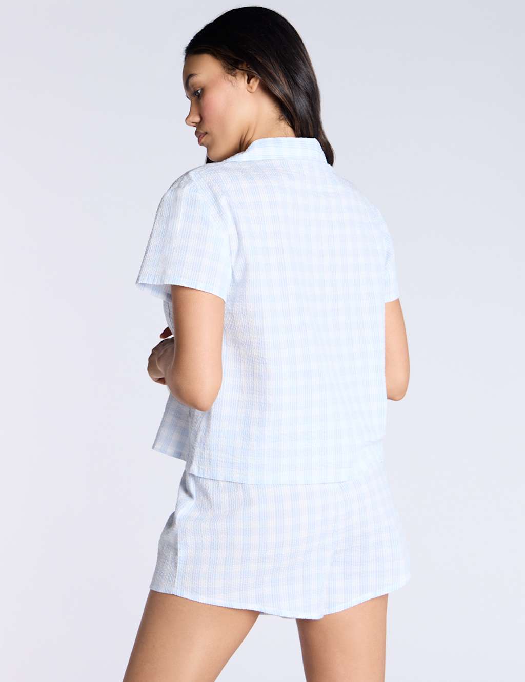 Pure Cotton Floral Checked Shortie Set 4 of 5