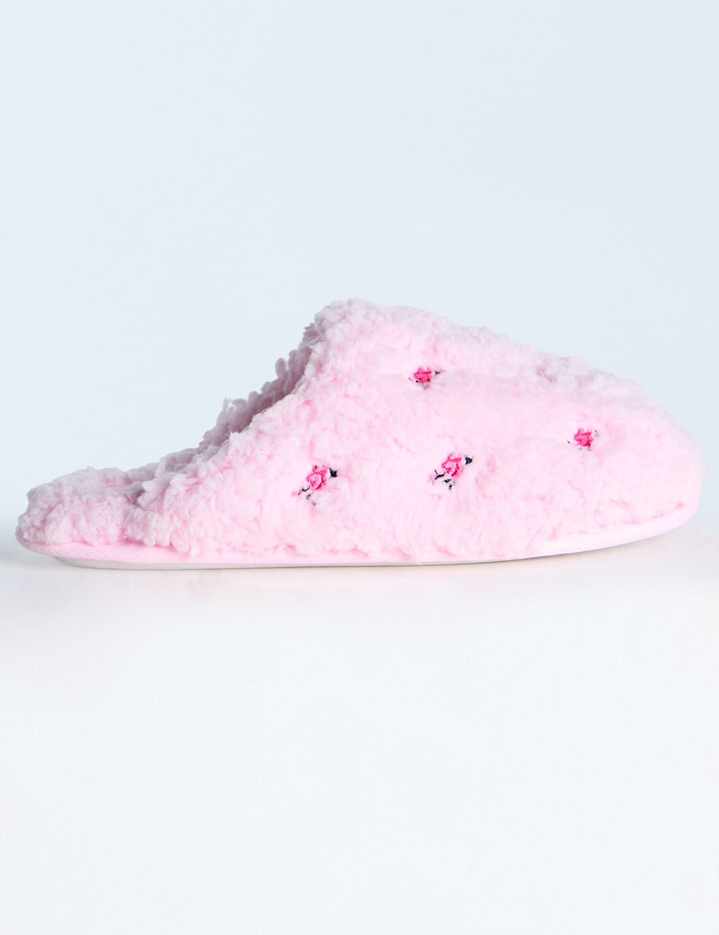 Faux Fur Floral Embroidered Mule Slippers 2 of 6