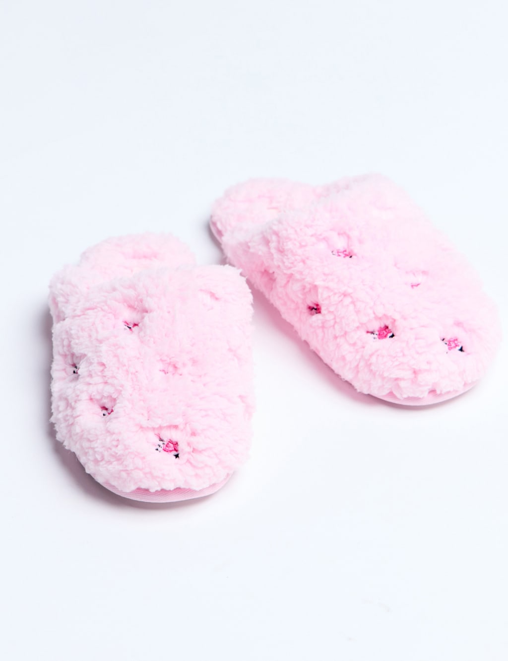 Faux Fur Floral Embroidered Mule Slippers 4 of 6