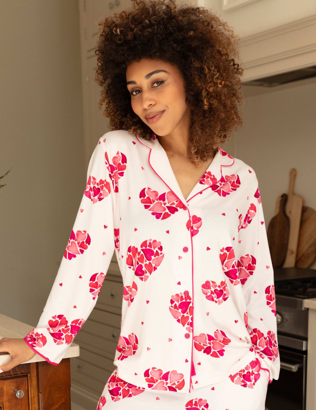 Jersey Heart Print Revere Pyjama Top 3 of 4