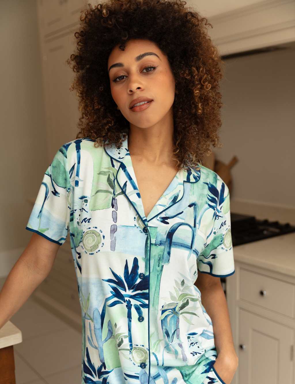 Cotton Modal Watercolour Print Pyjama Top 3 of 4