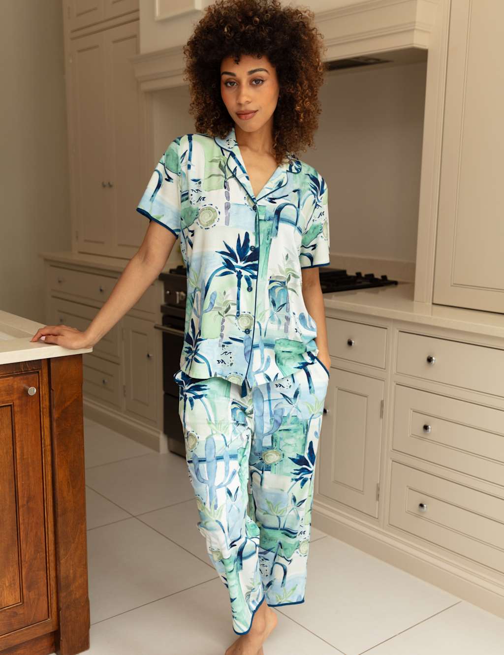 Cotton Modal Tropical Cropped Pyjama Bottoms 3 of 4