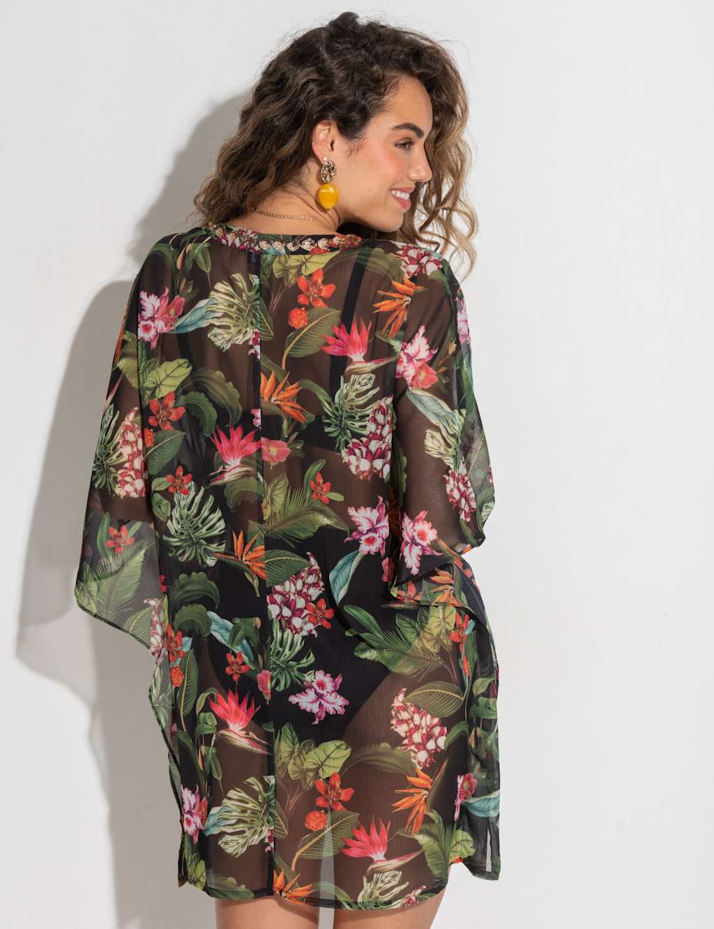 Chiffon Embellished Printed V-Neck Mini Kaftan 4 of 7