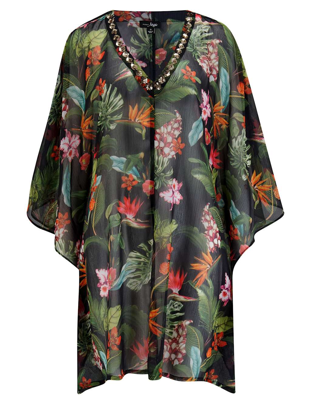 Chiffon Embellished Printed V-Neck Mini Kaftan 2 of 7