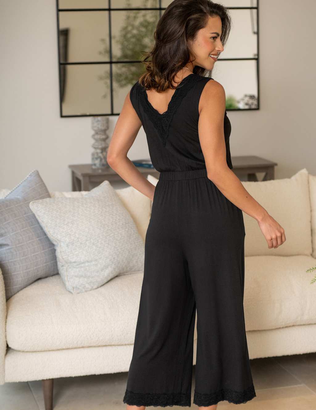 Wide Leg Lace Trim Cropped Playsuit 3 of 9