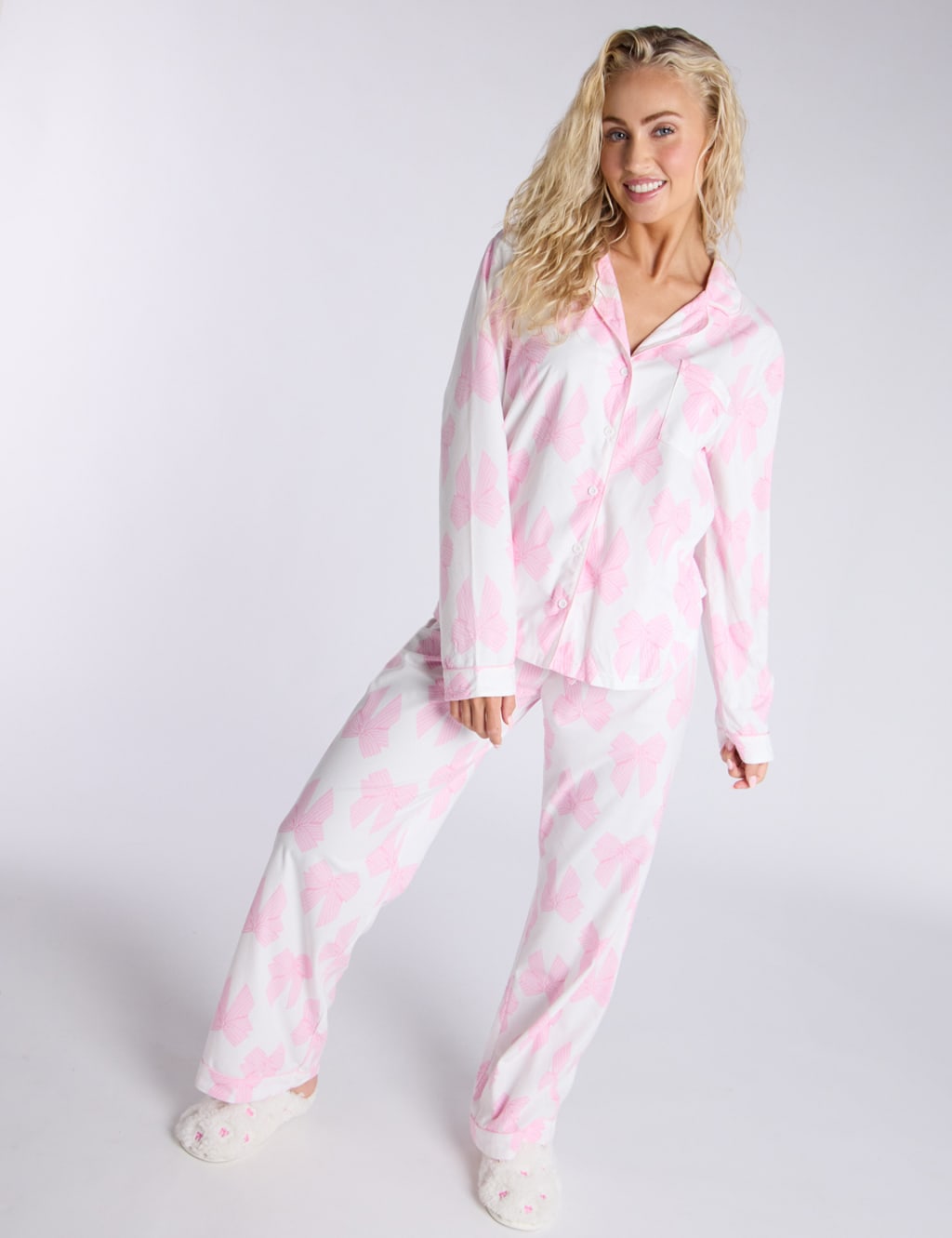 Fleece Bow Print Pyjama Set With Gift Bag Boux Avenue M S