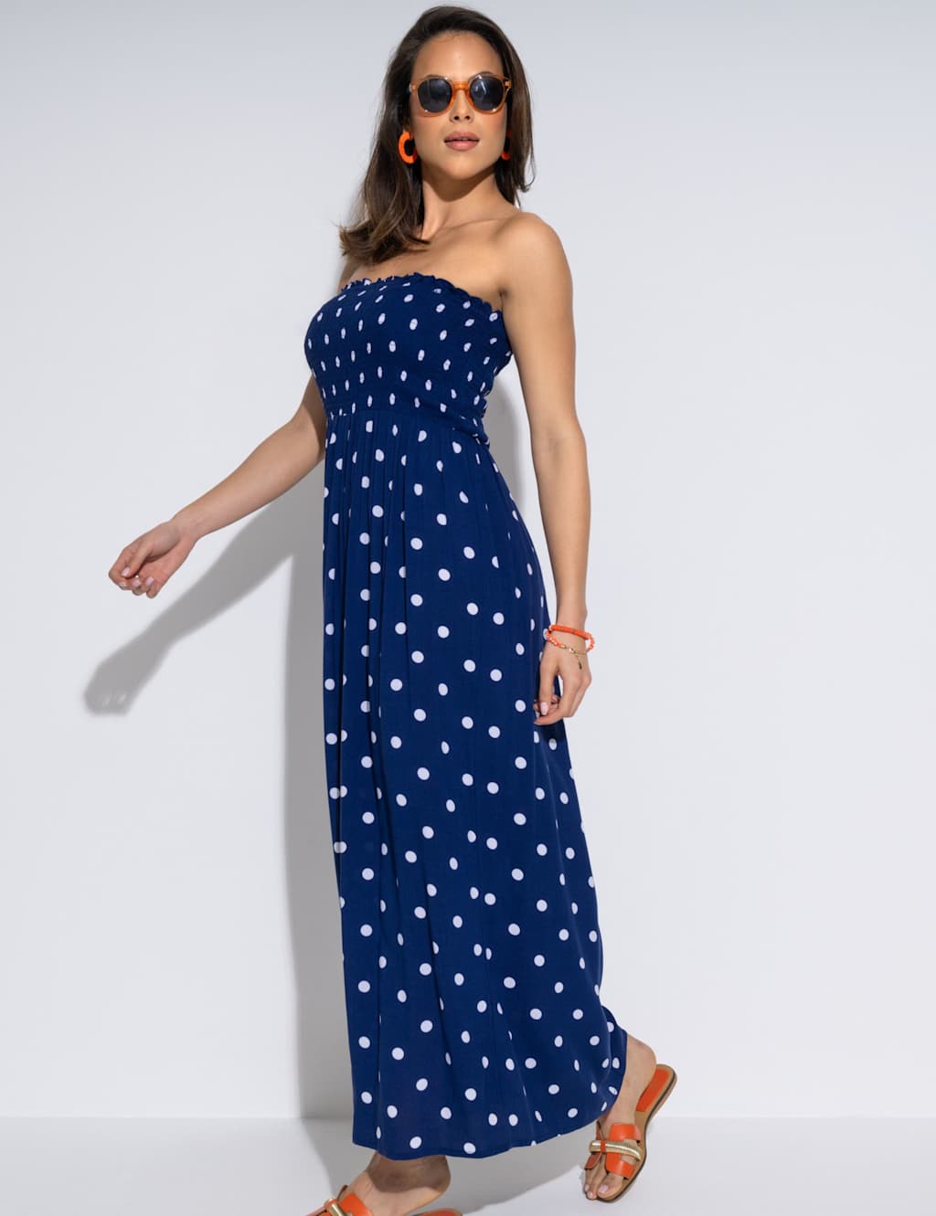 Polka Dot Maxi Shirred Beach Dress 3 of 6
