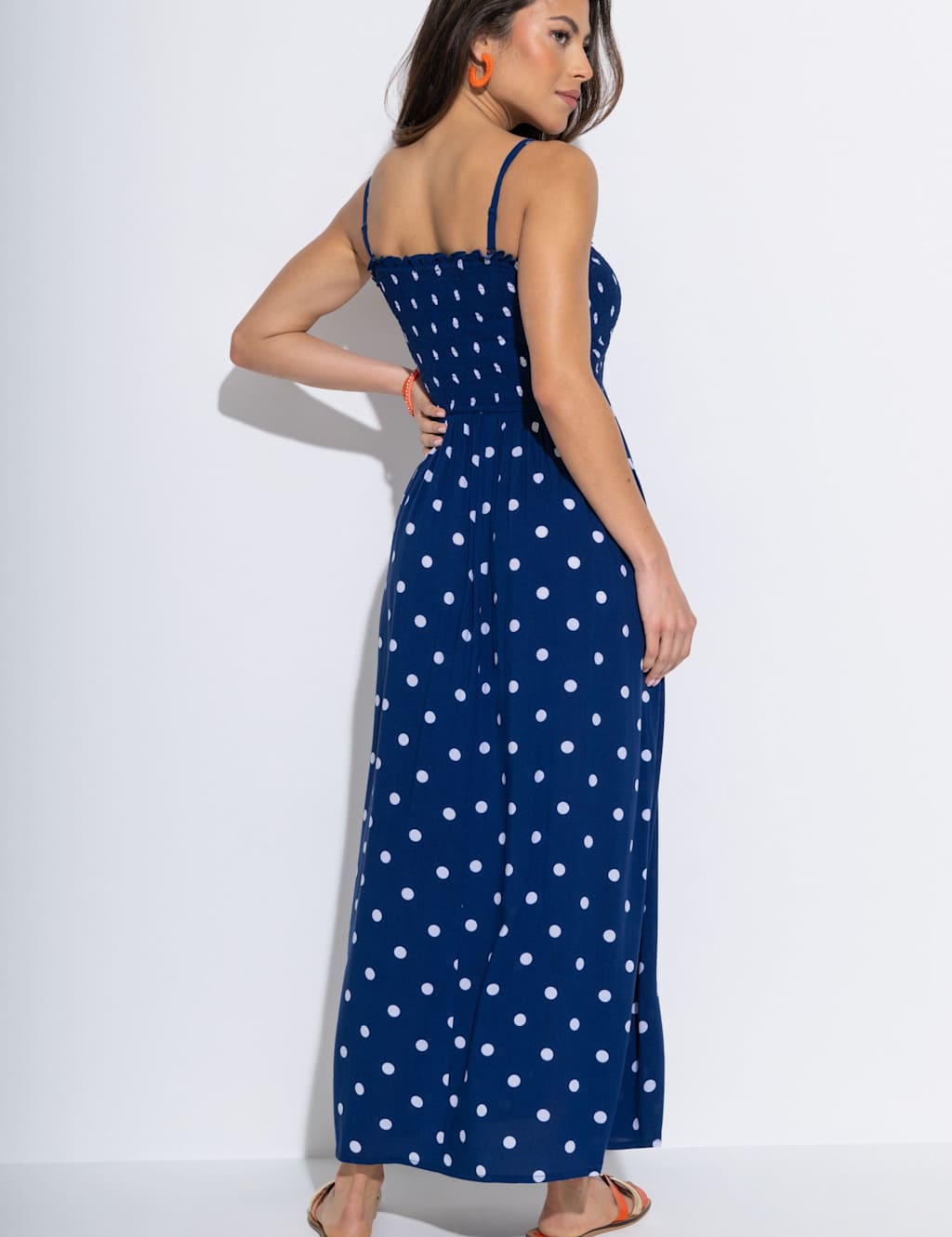 Polka Dot Maxi Shirred Beach Dress 4 of 6