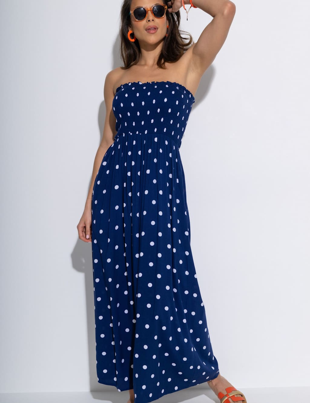Polka Dot Maxi Shirred Beach Dress 5 of 6