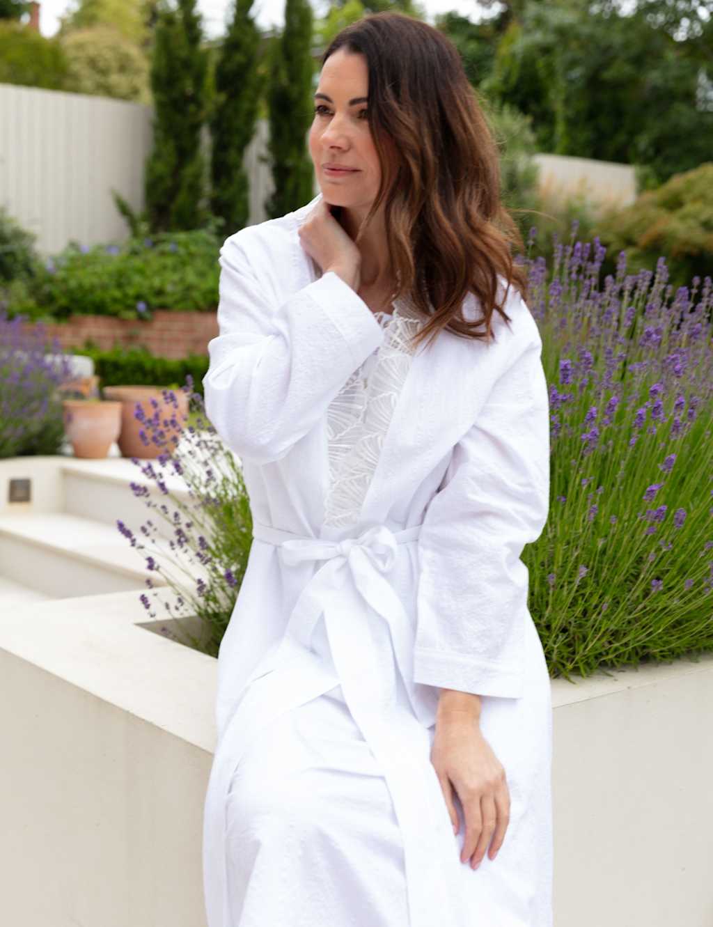 Pure Cotton Seersucker Lace Trim Dressing Gown 4 of 4