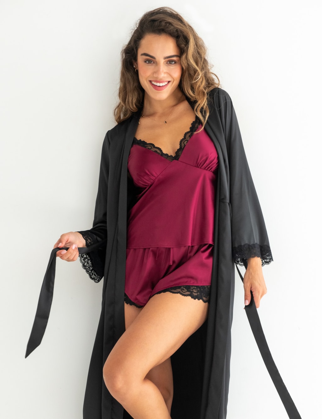 Dusk Satin Lace Trim Cami Shortie Set 7 of 9