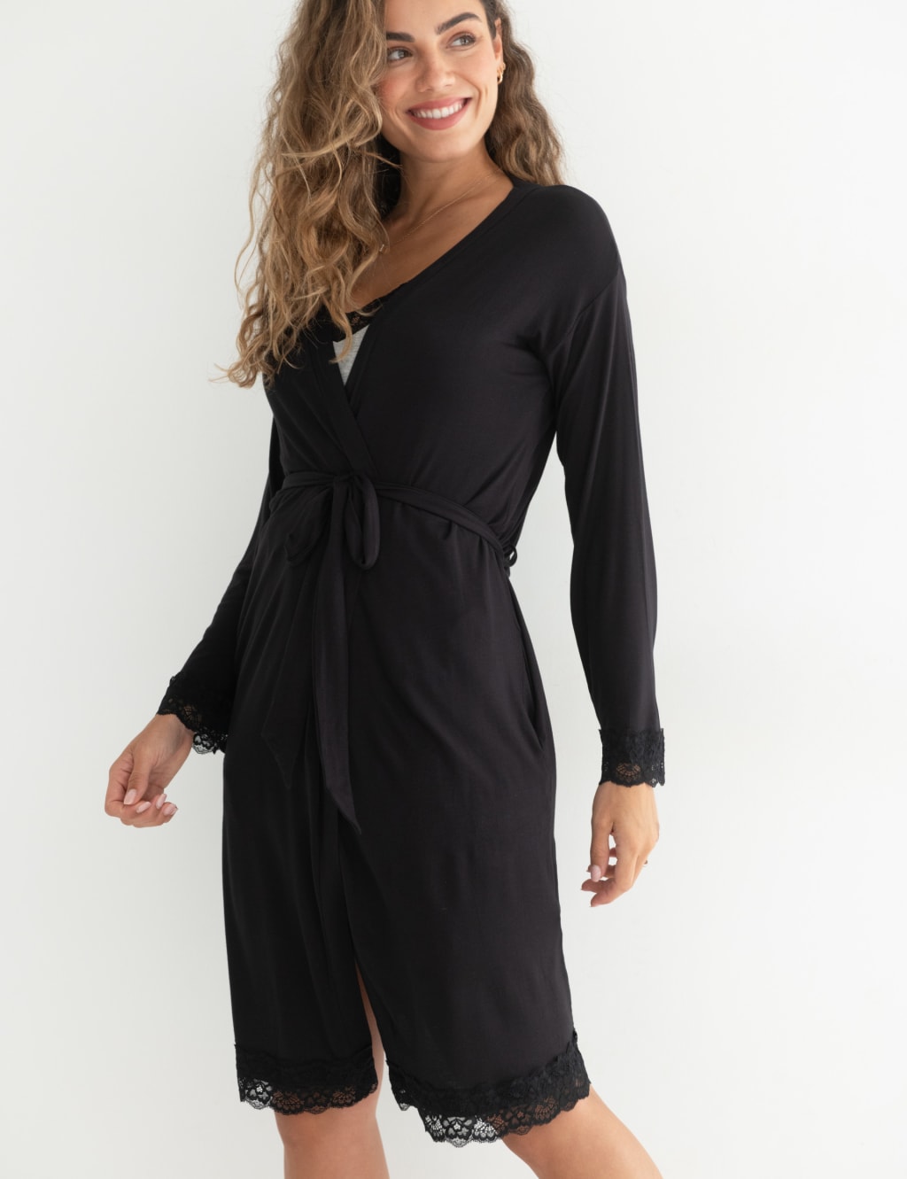 Sofa Loves Lace Jersey Wrap Dressing Gown 4 of 7
