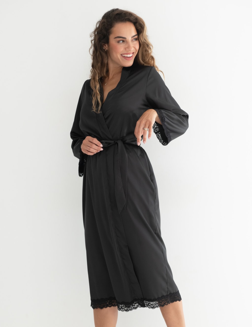 Satin kimono gown best sale