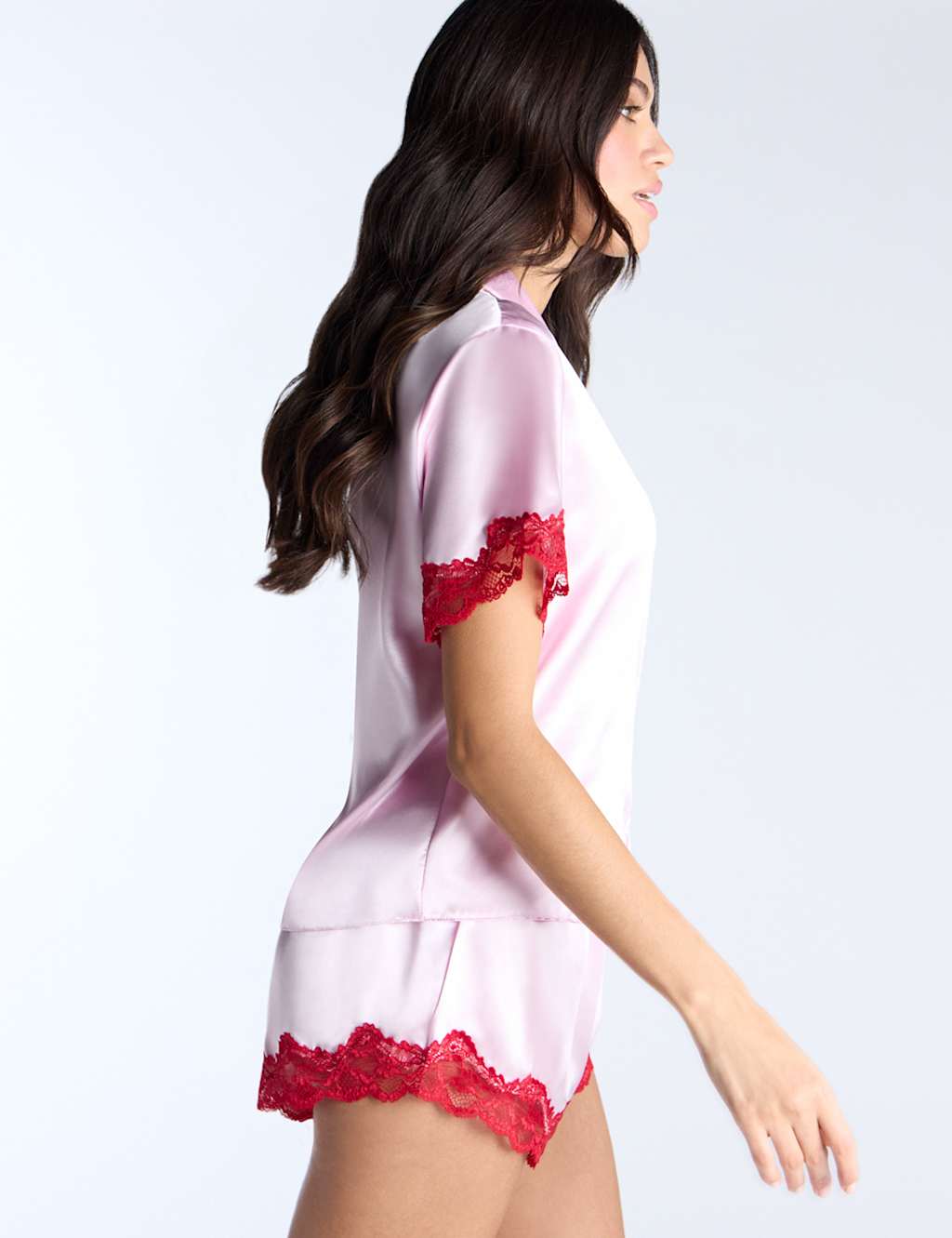 Satin Lace Trim Revere Shortie Set 4 of 5