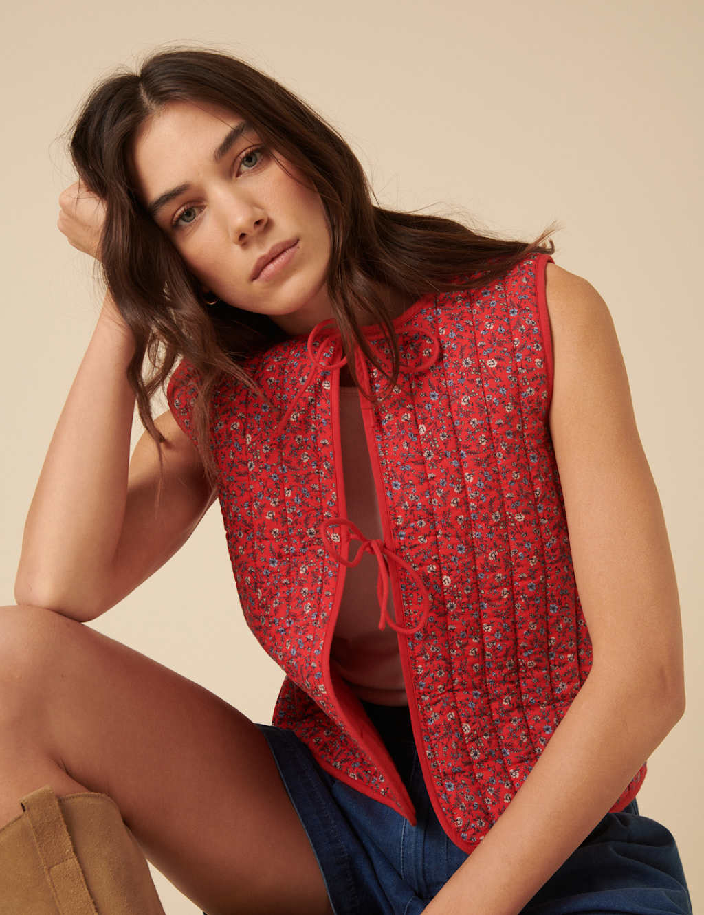 Pure Cotton Floral Quilted Waistcoat 4 of 5