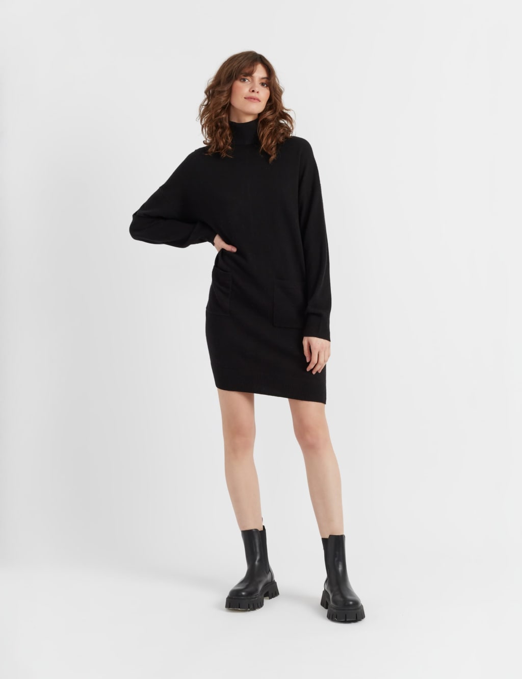 Wool Rich Knitted Roll Neck Mini Dress with Cashmere 3 of 6