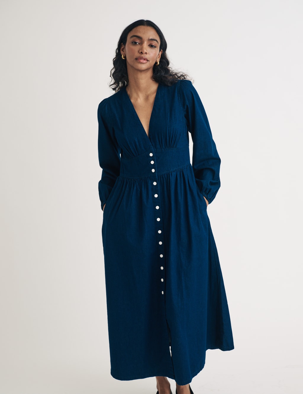 Denim V-Neck Midaxi Tea Dress 2 of 4