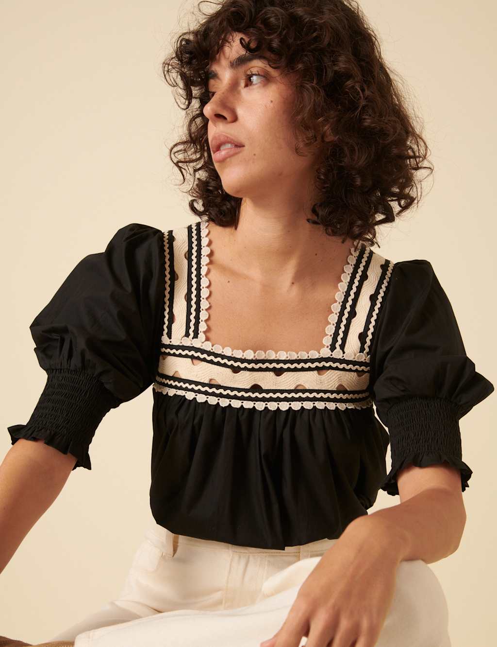 Pure Cotton Broderie Square Neck Blouse 7 of 7