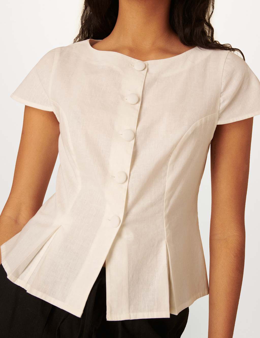Linen Blend Pleat Detail Button Through Top 6 of 9