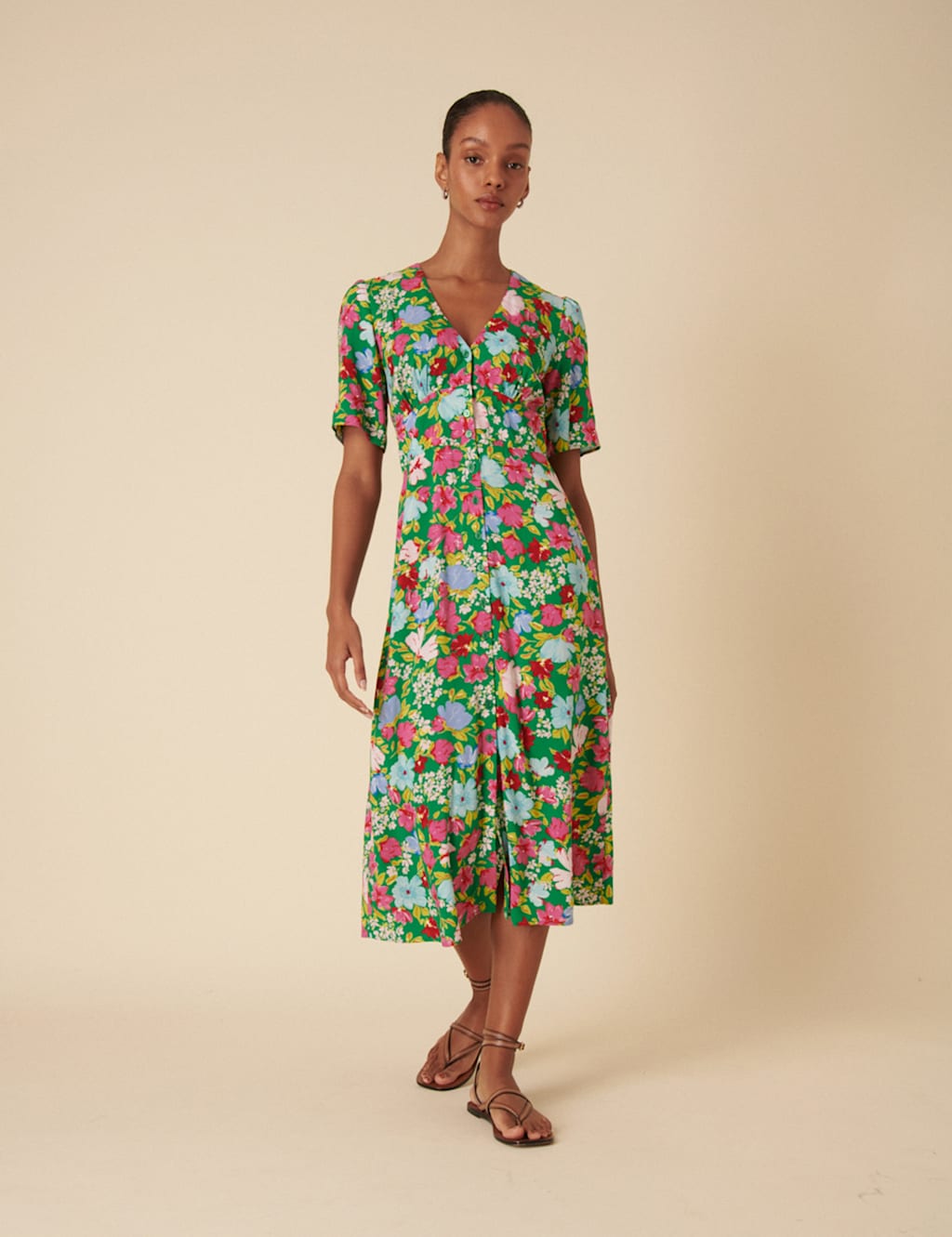 Floral V-Neck Midi Tea Dress 2 of 6