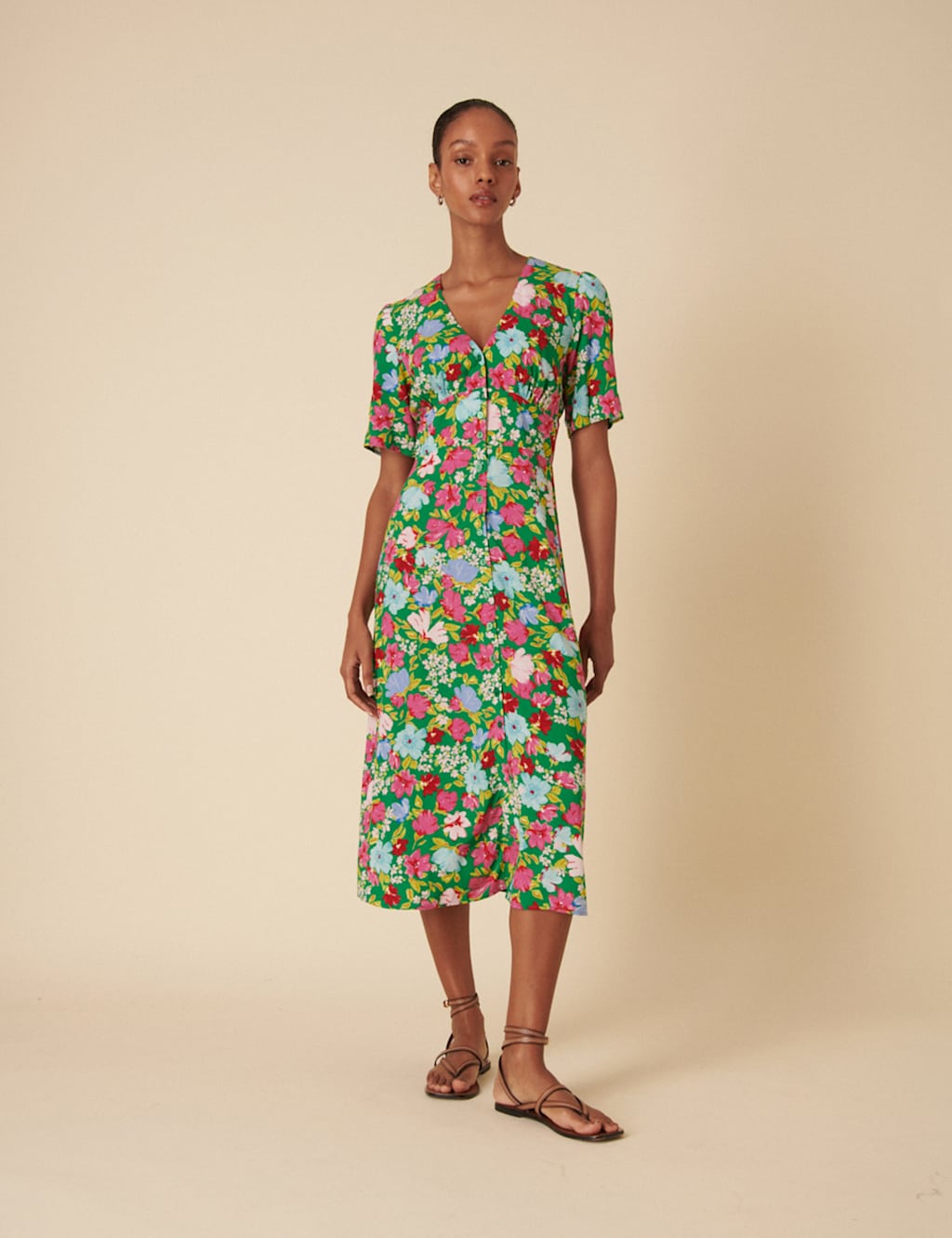 Floral V-Neck Midi Tea Dress 3 of 6