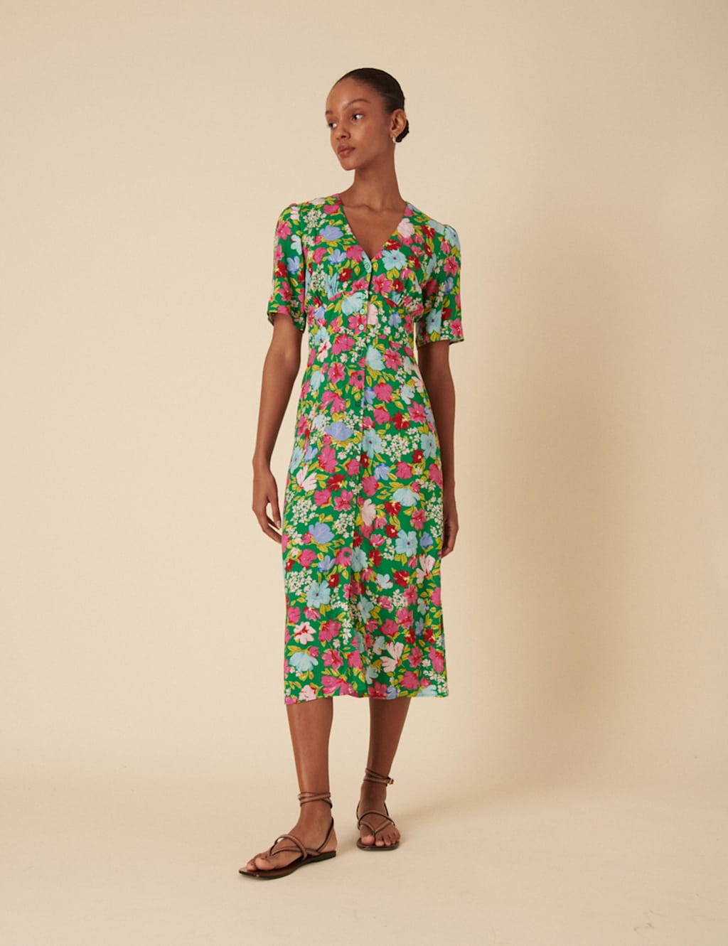 Floral V-Neck Midi Tea Dress 4 of 6