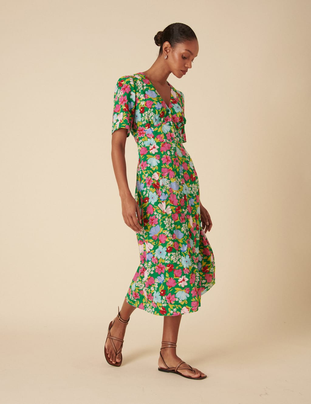 Floral V-Neck Midi Tea Dress 5 of 6