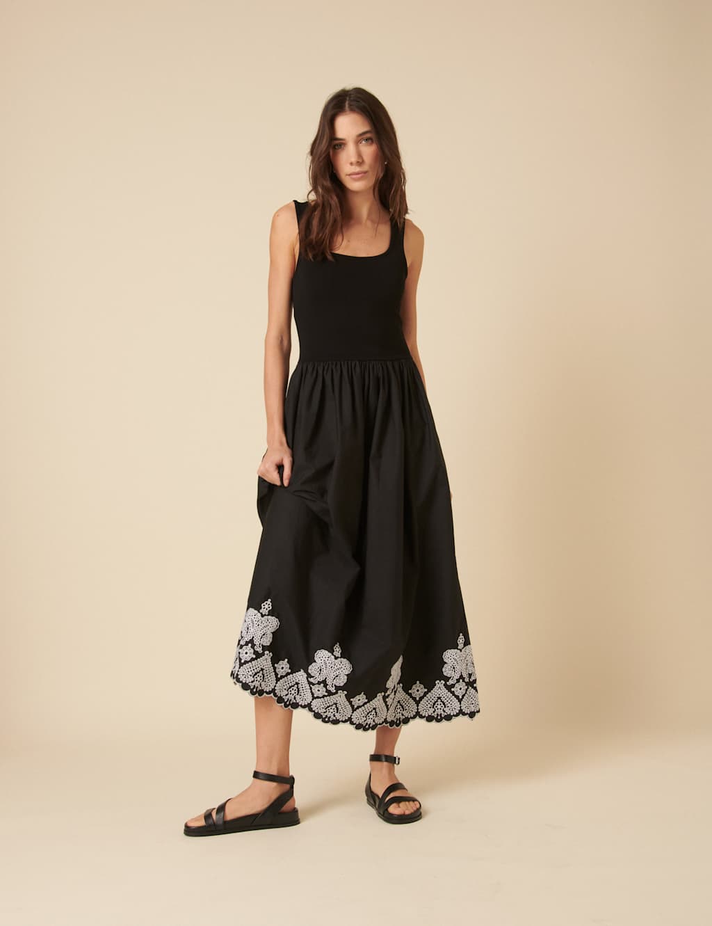 Pure Cotton Embroidered Midaxi Smock Dress 2 of 5