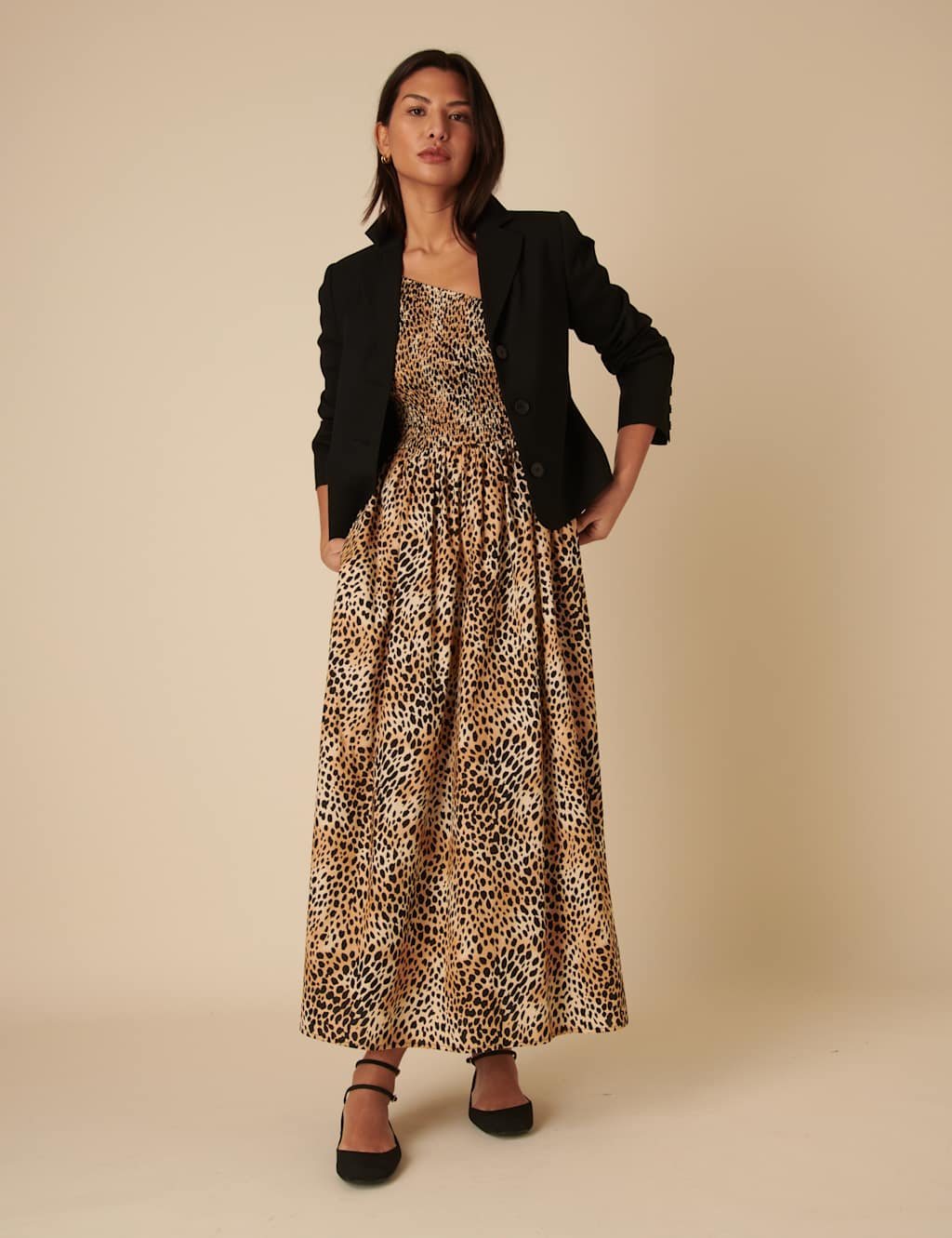 Pure Cotton Animal Print One Shoulder Midaxi Waisted Dress 3 of 5