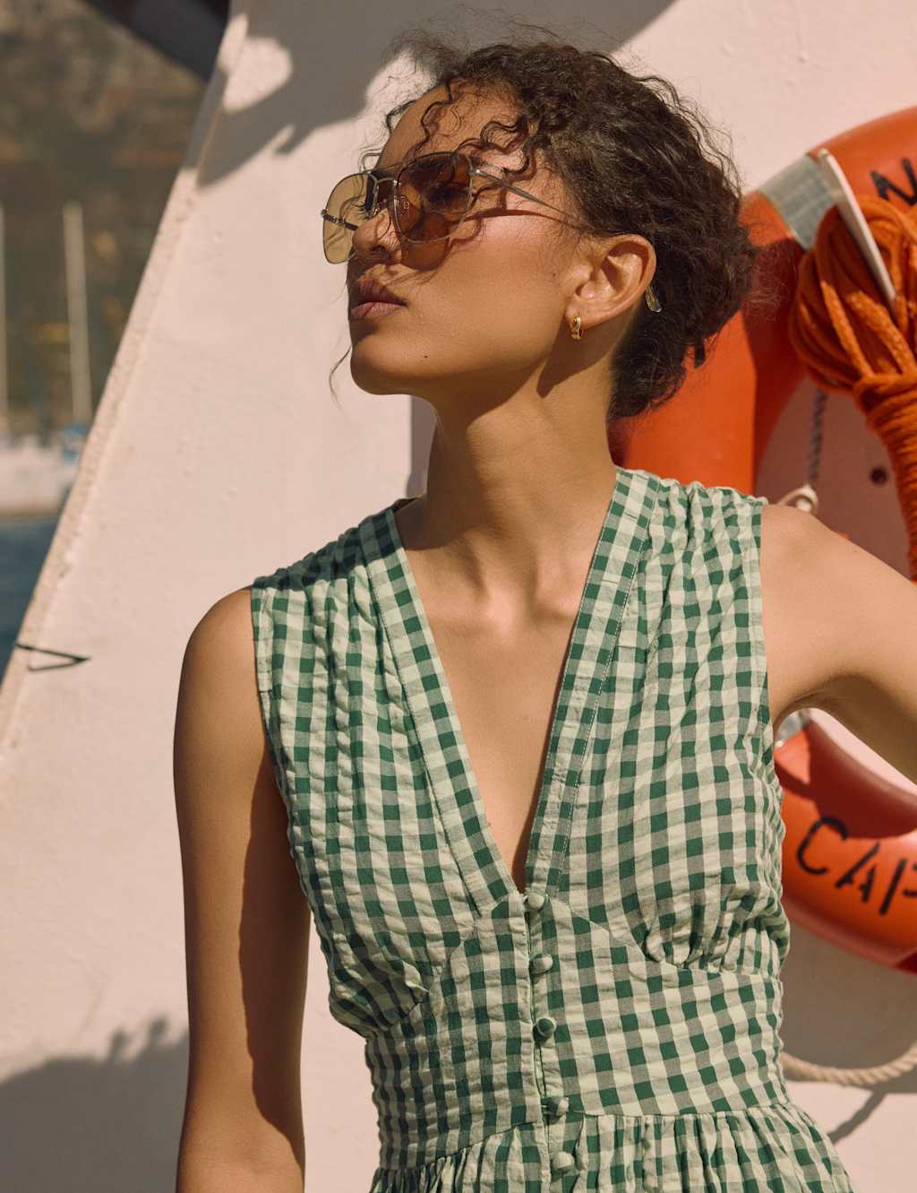 Pure Cotton Gingham Midaxi Waisted Dress 3 of 7