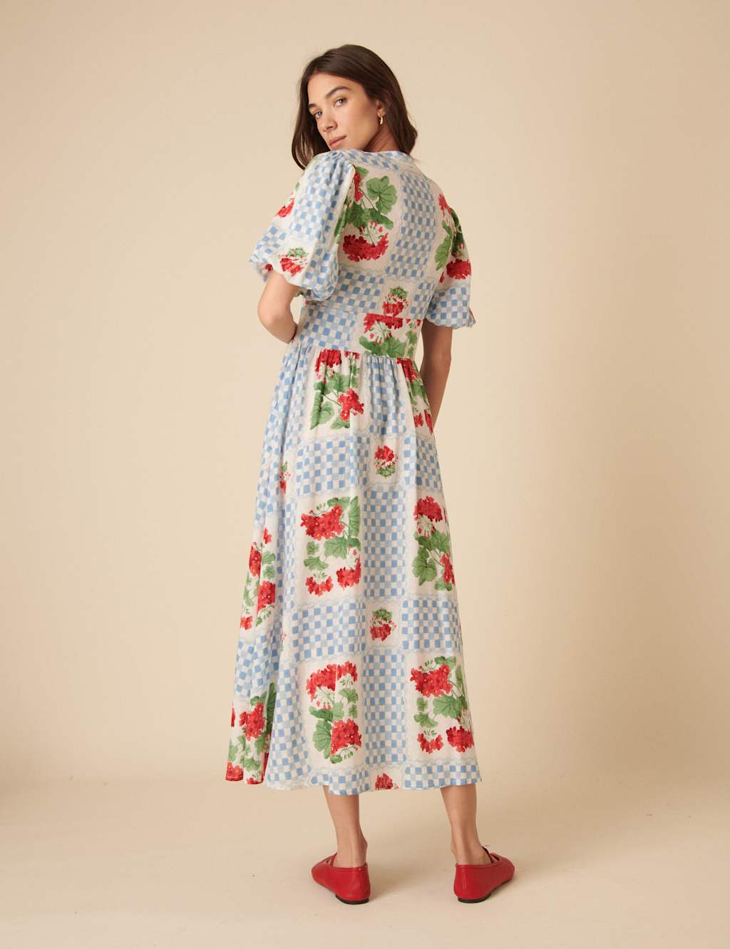 Lyocell Rich Floral V-Neck Midaxi Waisted Dress 3 of 4
