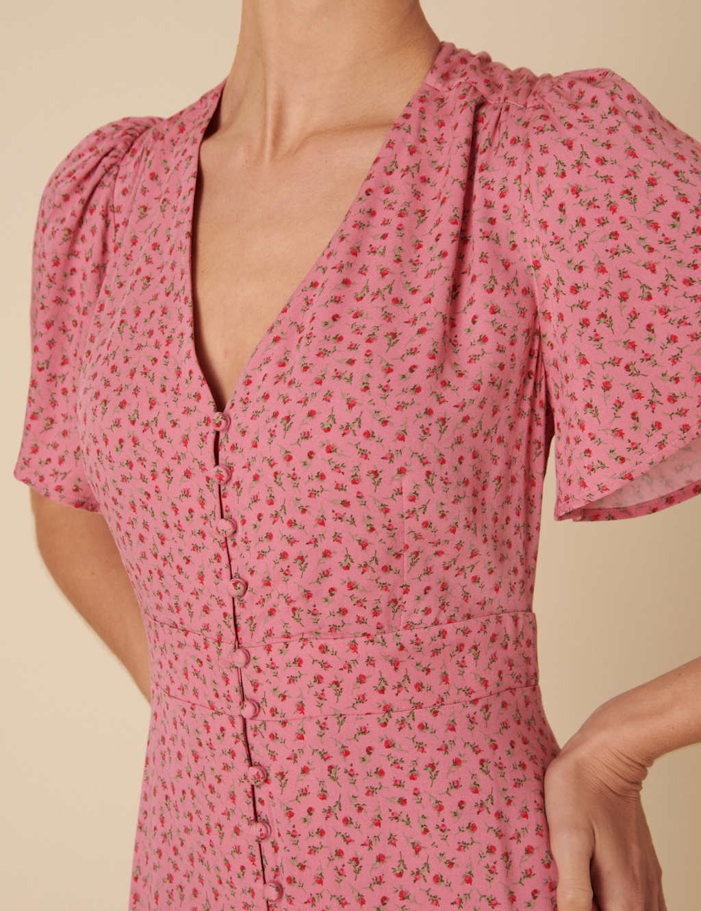 Floral V-Neck Button Through Midaxi Tea Dress 3 of 4