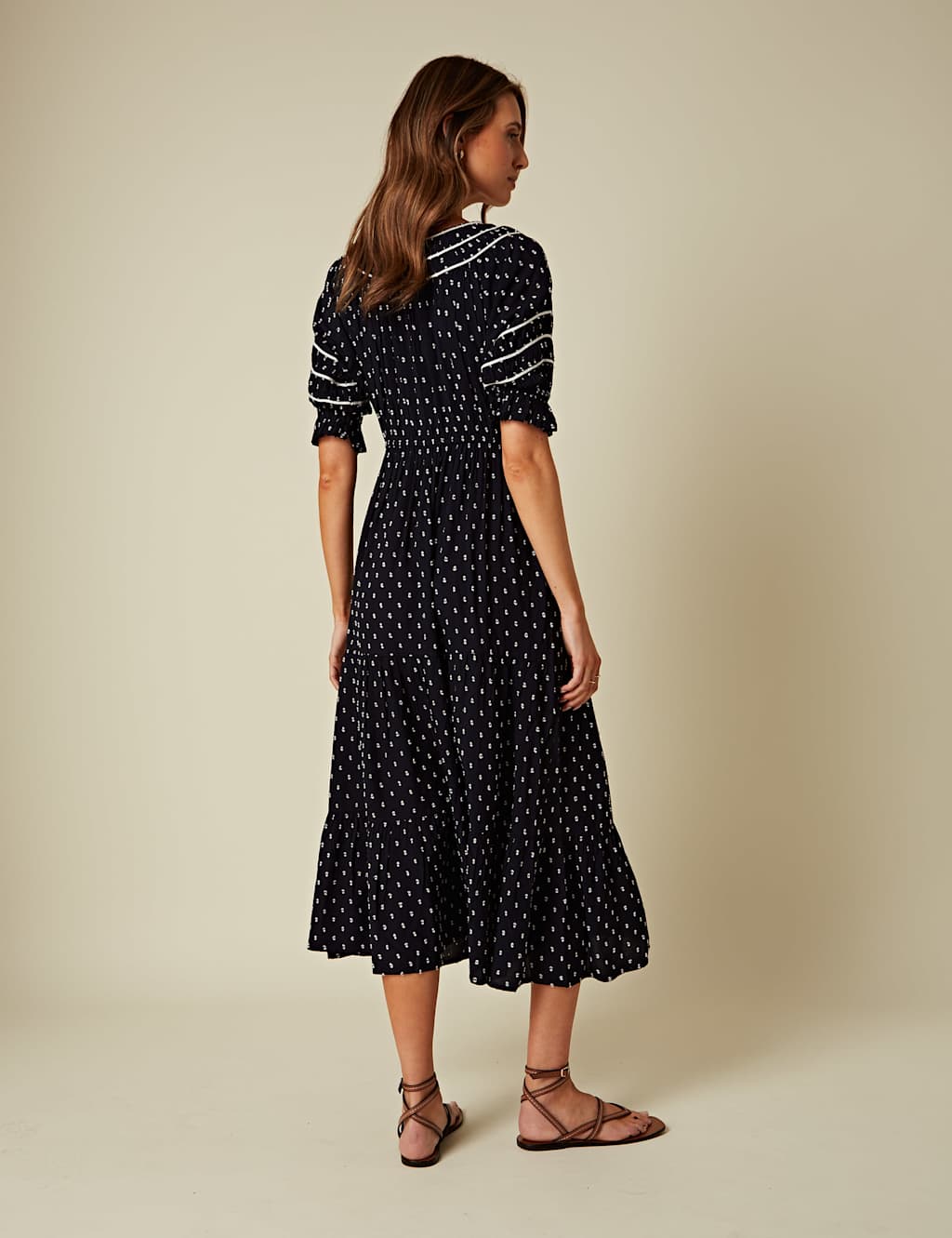 Pure Cotton Printed Tie Neck Midi Smock Dress 3 of 4