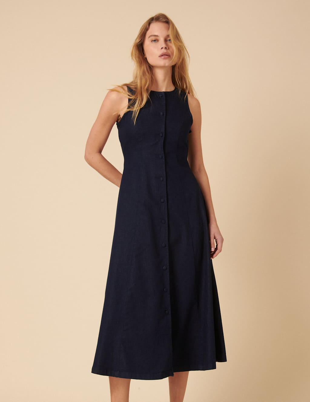 Pure Cotton Denim Button Through Midi Tea Dress 2 of 4