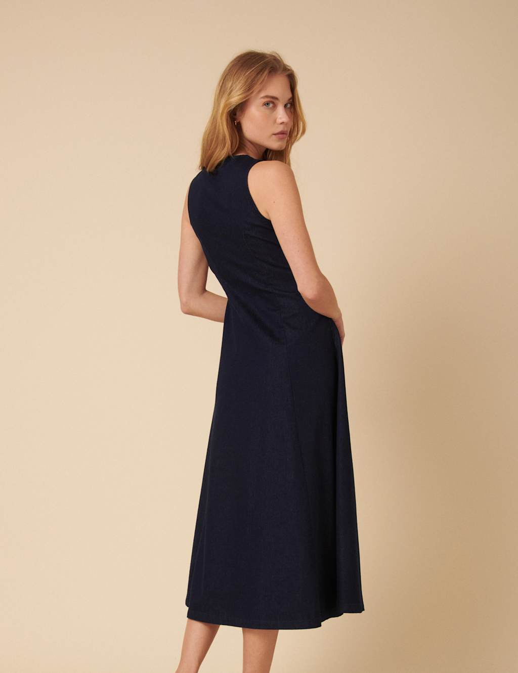 Pure Cotton Denim Button Through Midi Tea Dress 3 of 4